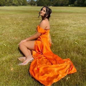 Satin Orange Prom Dress Size 4